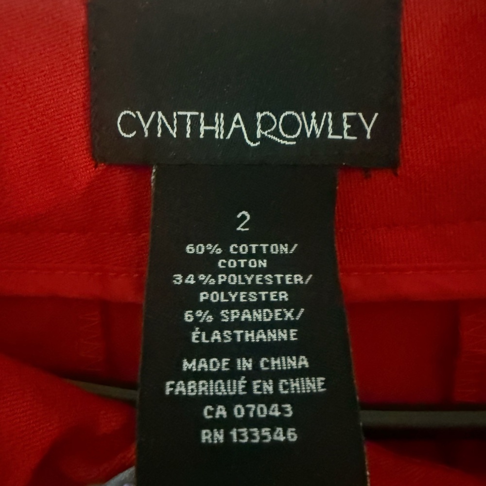 Cynthia Rowley Cotton Twill Trousers Red Sz 2 $159 Chic Preppy Career NWT - Picture 4 of 6